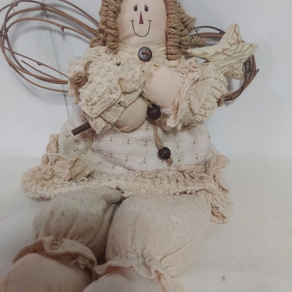 Charming Angel &‎ Snowman Duo Plush Dolls Rustic Country Farmhouse Decor Set